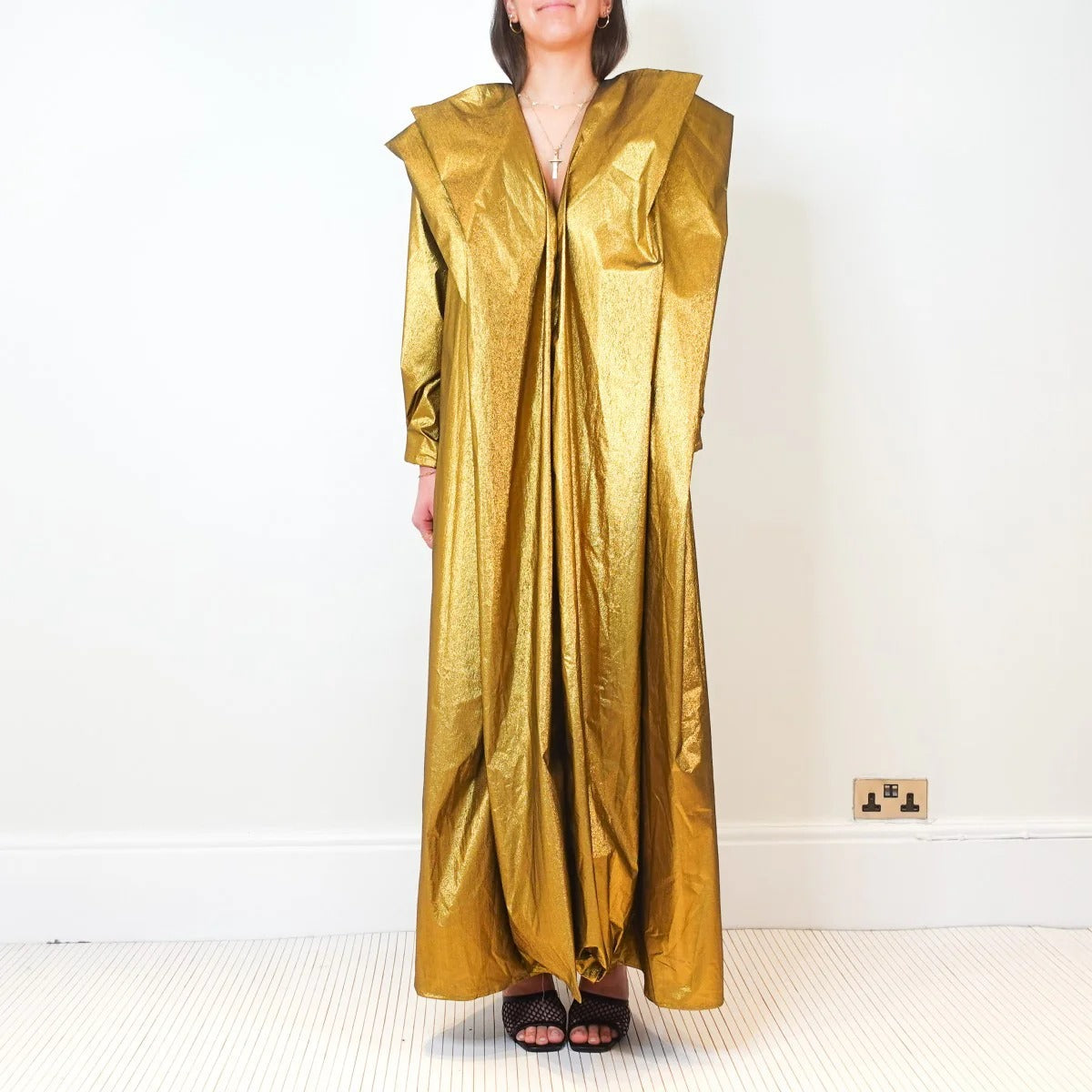 Gold pleated maxi dress